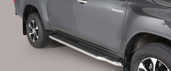 Paire de marche pied latérale INOX plat pour Hilux DC